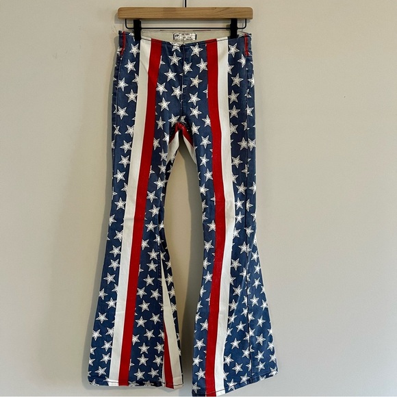 Free People Women’s Penny Pull On Jeans Stars and Stripes size 26 Flare Rodeo - Picture 4 of 14